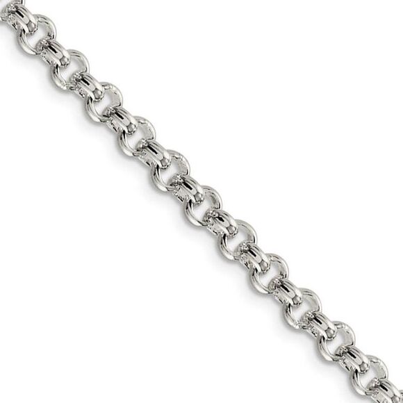 Men's 5mm Sterling Silver Solid Rolo Chain Necklace 18 Inch